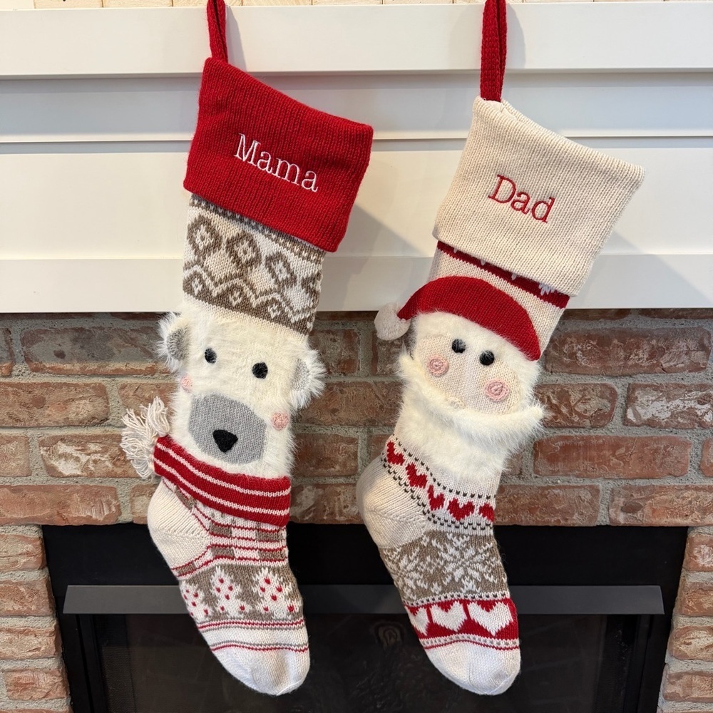 Pottery Barn Kids Classic Fair Isle Stocking Set Mama Dad Polar Bear Santa Face